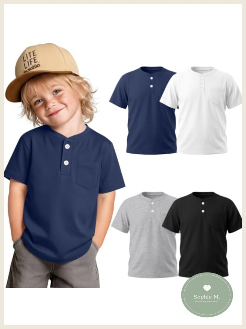 4 Pack Cotton Toddler Boy Henley Shirts with Pocket